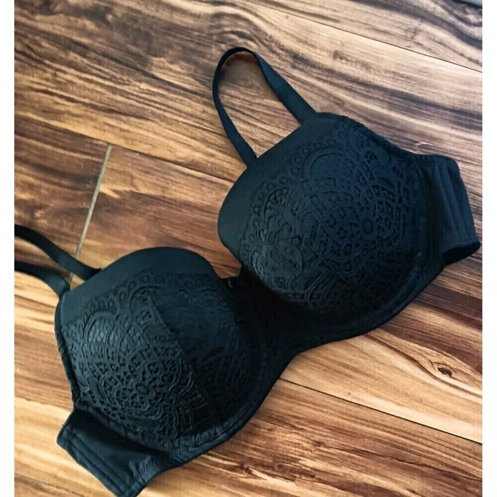Auden Lightly Lined Balconette Coverage Bra Size 42D Black Lace Underwire